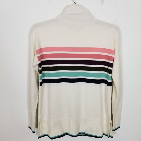 Talbots Women Cowlneck Stripe Tunic Sweater Sz M Petite White Multicolor Stripe - Picture 6 of 8